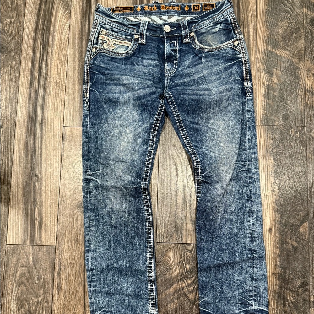 Rock Revival Men's Distressed Blue Jeans